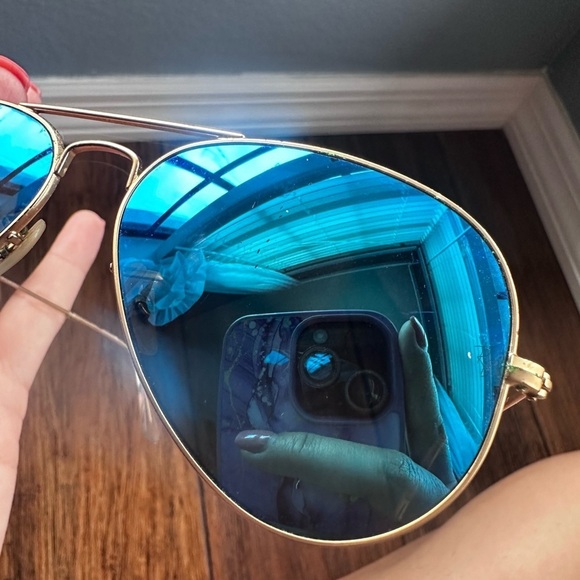 Ray Ban Blue Mirrored Gold Sunglasses Large aviator pilot sunglasses polarized - Picture 5 of 16
